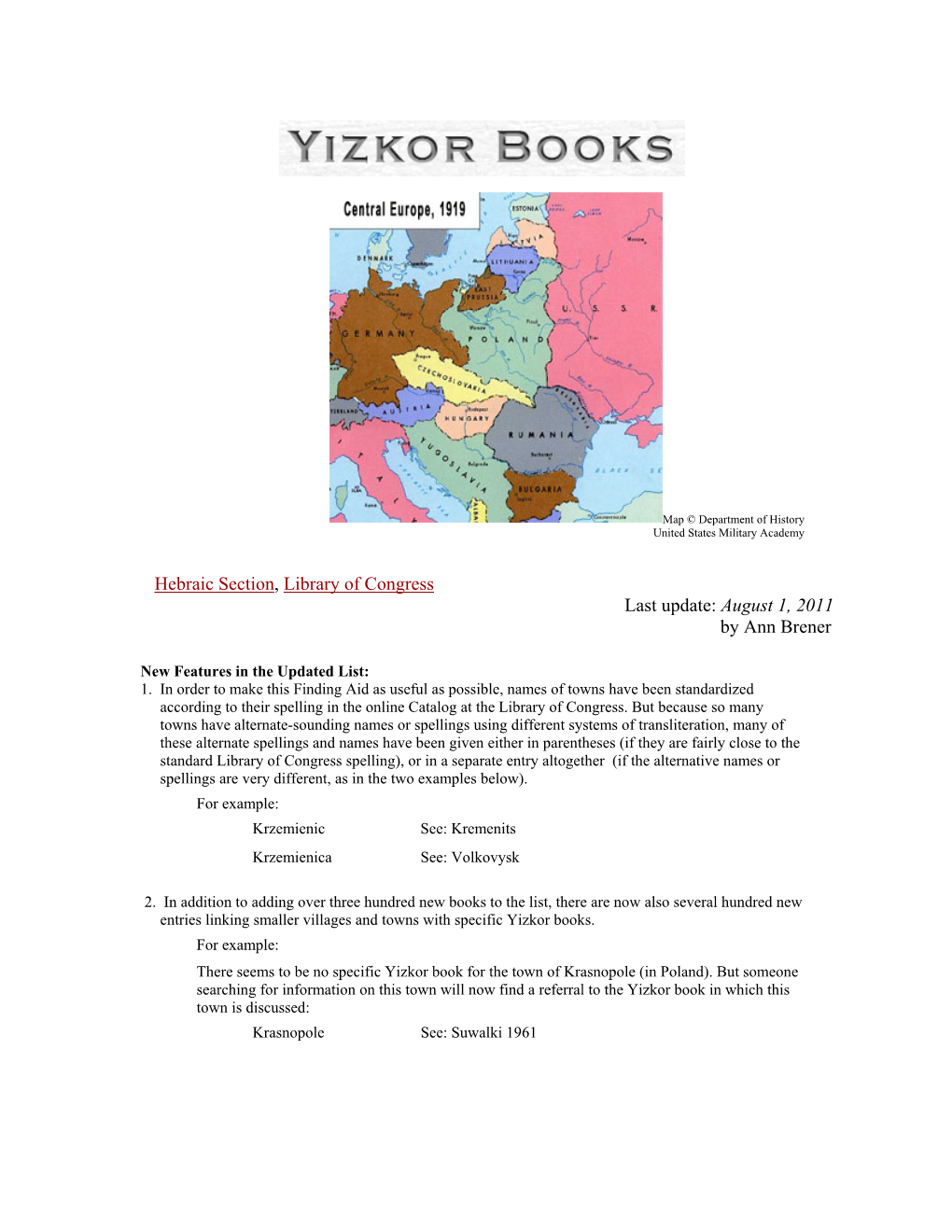 YIZKOR BOOKS at the Library of Congress