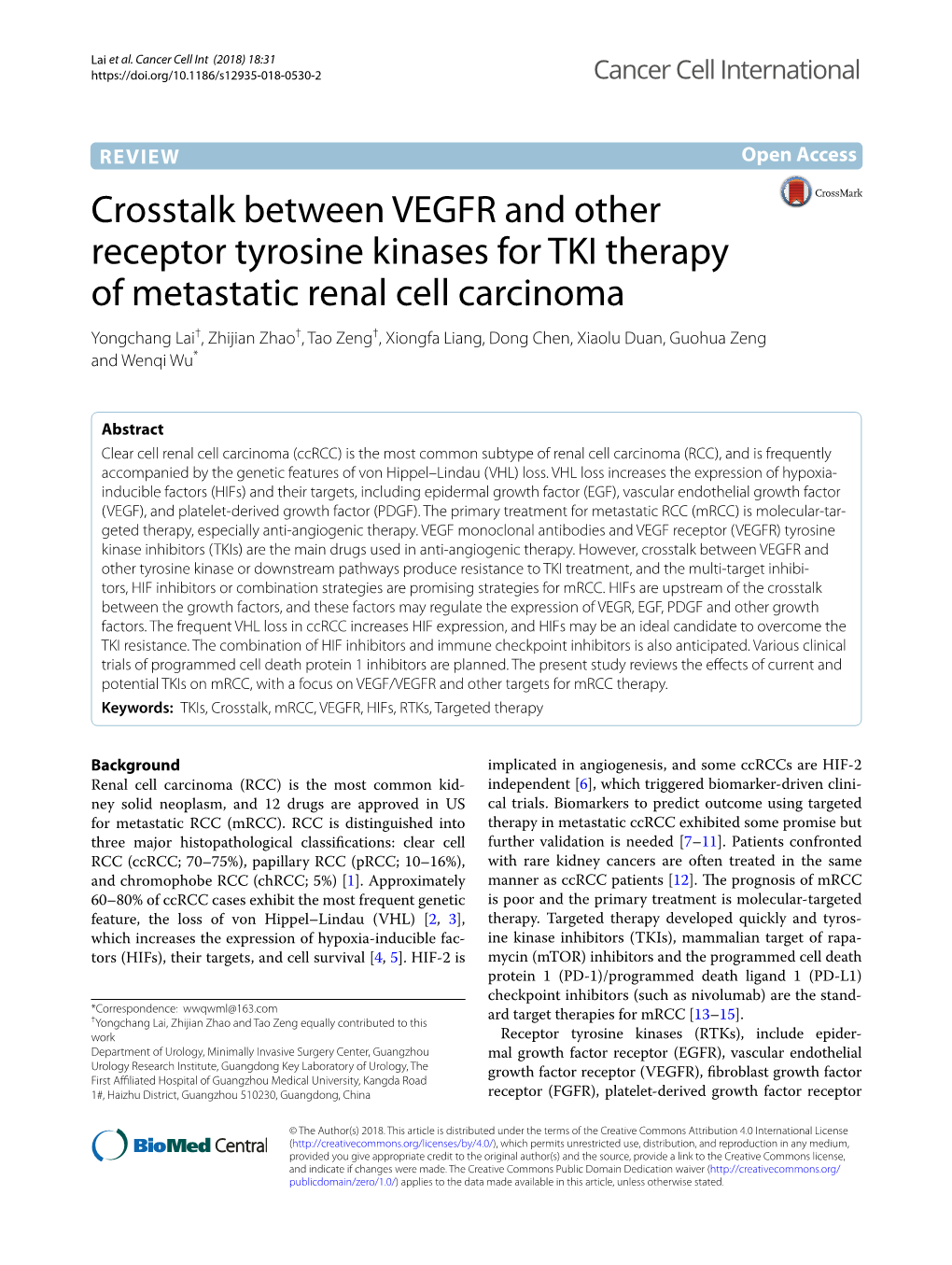 Crosstalk Between VEGFR and Other Receptor Tyrosine Kinases for TKI Therapy of Metastatic Renal Cell Carcinoma
