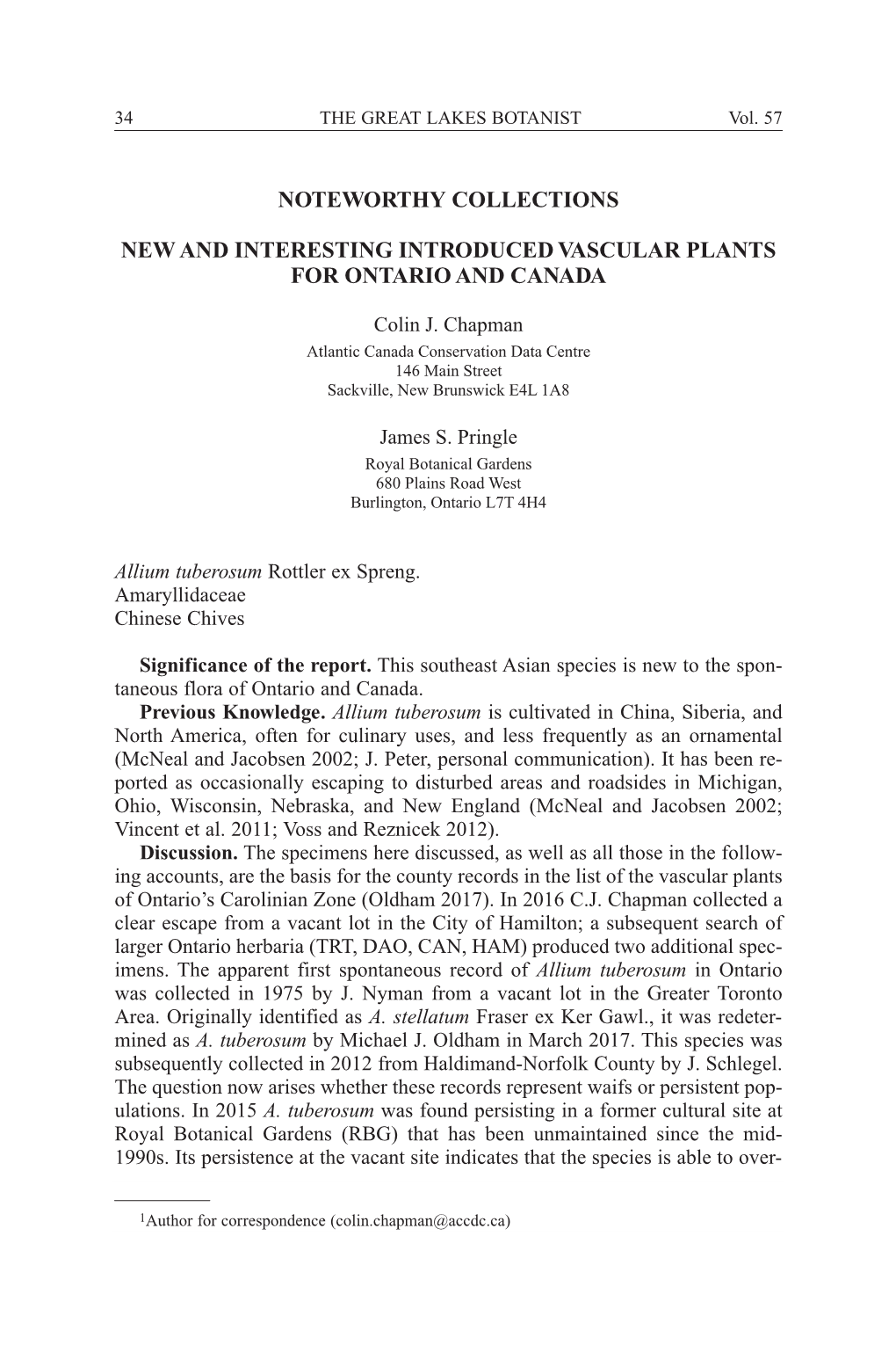 Noteworthy Collections New and Interesting Introduced Vascular Plants for Ontario and Canada