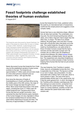 Fossil Footprints Challenge Established Theories of Human Evolution 31 August 2017