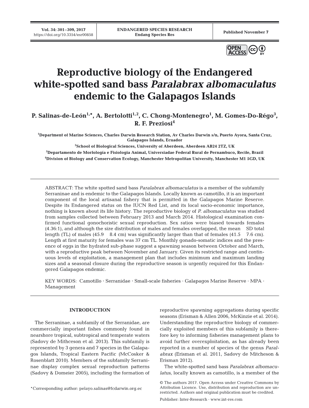 Reproductive Biology of the Endangered White‑Spotted Sand