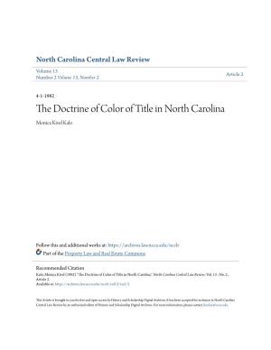 The Doctrine of Color of Title in North Carolina