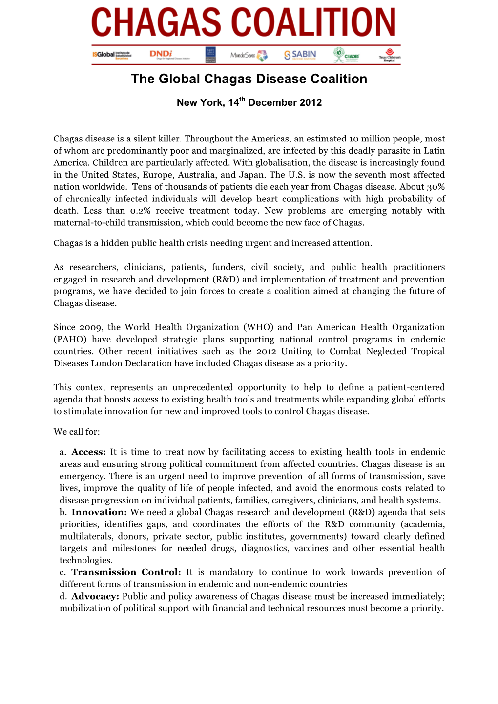 Global Chagas Coalition Declaration
