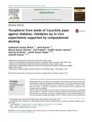 Tocopherol from Seeds of Cucurbita Pepo Against Diabetes: Validation by in Vivo Experiments Supported by Computational Docking