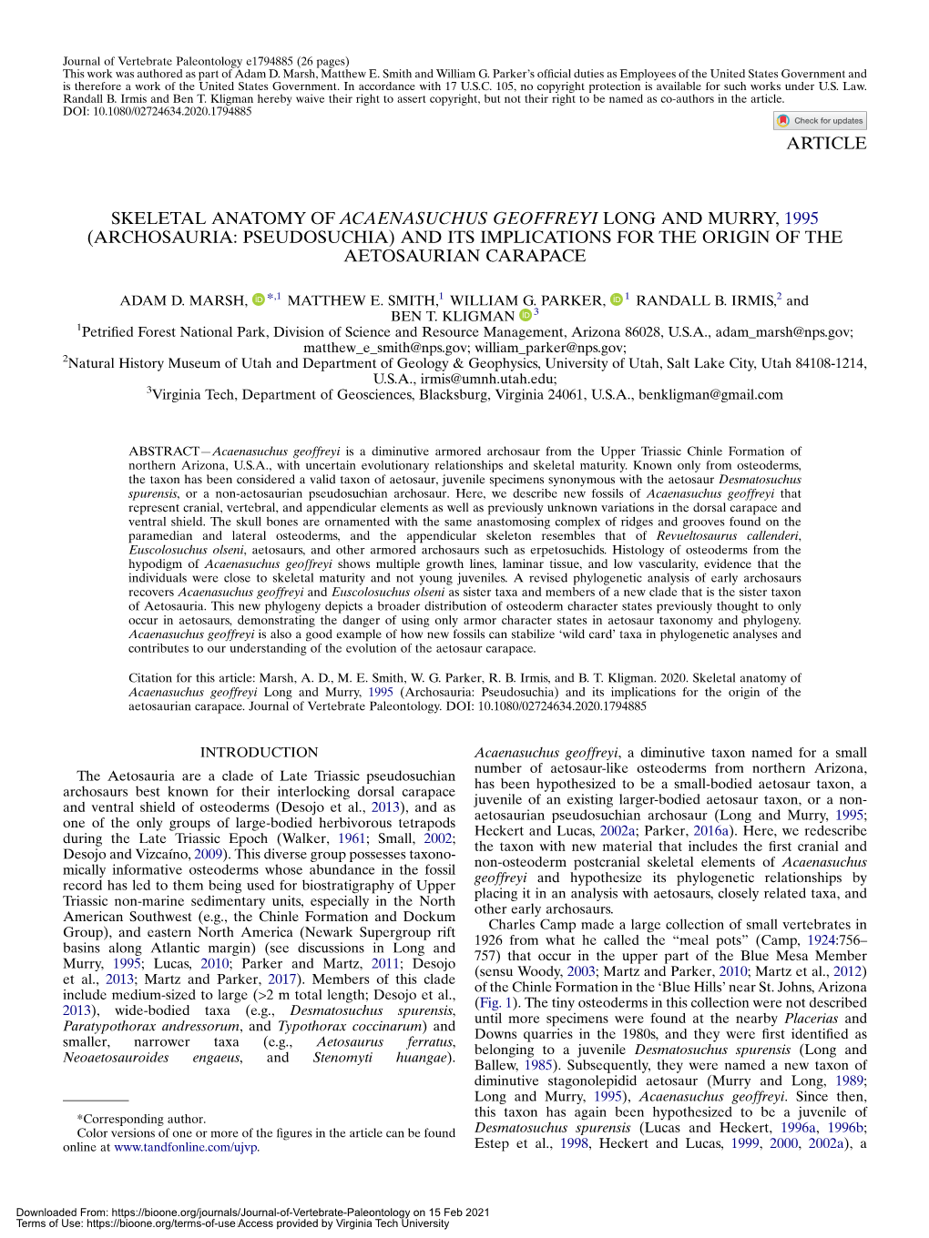 Article Skeletal Anatomy of Acaenasuchus Geoffreyi