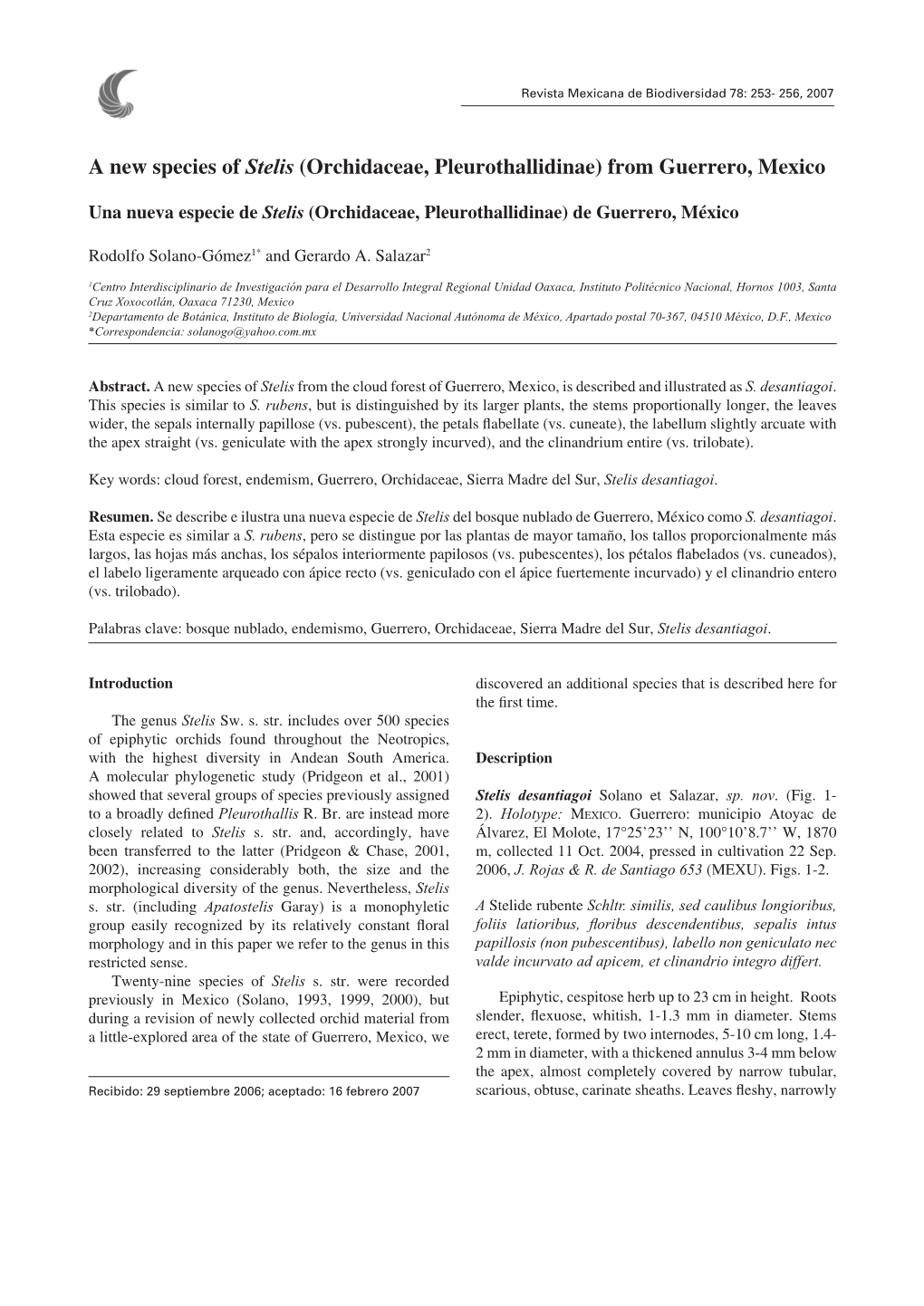 A New Species of Stelis (Orchidaceae, Pleurothallidinae) from Guerrero, Mexico