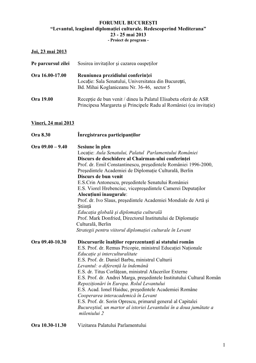 Programul Forumului Bucureşti