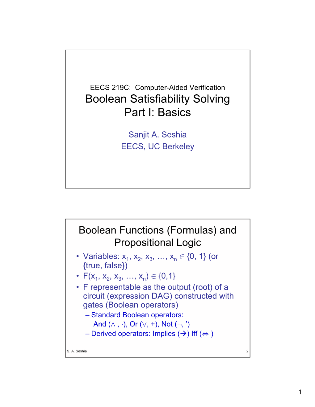 Boolean Satisfiability Solving Part I: Basics