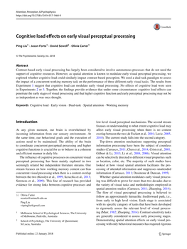 Cognitive Load Effects on Early Visual Perceptual Processing