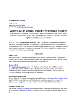 Cambria & San Simeon: Open for Your Dream Vaca On