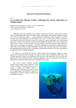 Abstracts of Oral Presentations O-01 New Underwater Robotic Vehicle
