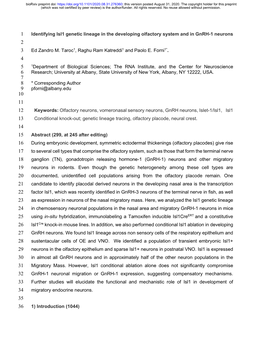 Identifying Isl1 Genetic Lineage in the Developing Olfactory System and in Gnrh-1 Neurons 2 3 Ed Zandro M