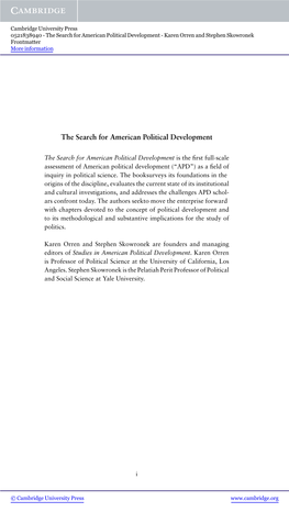 The Search for American Political Development - Karen Orren and Stephen Skowronek Frontmatter More Information