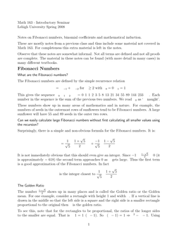 Fibonacci Numbers, Binomial Coeﬃcients and Mathematical Induction