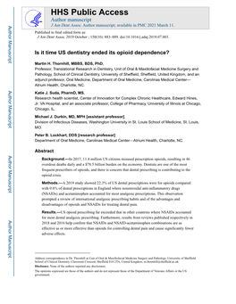 Is It Time US Dentistry Ended Its Opioid Dependence?
