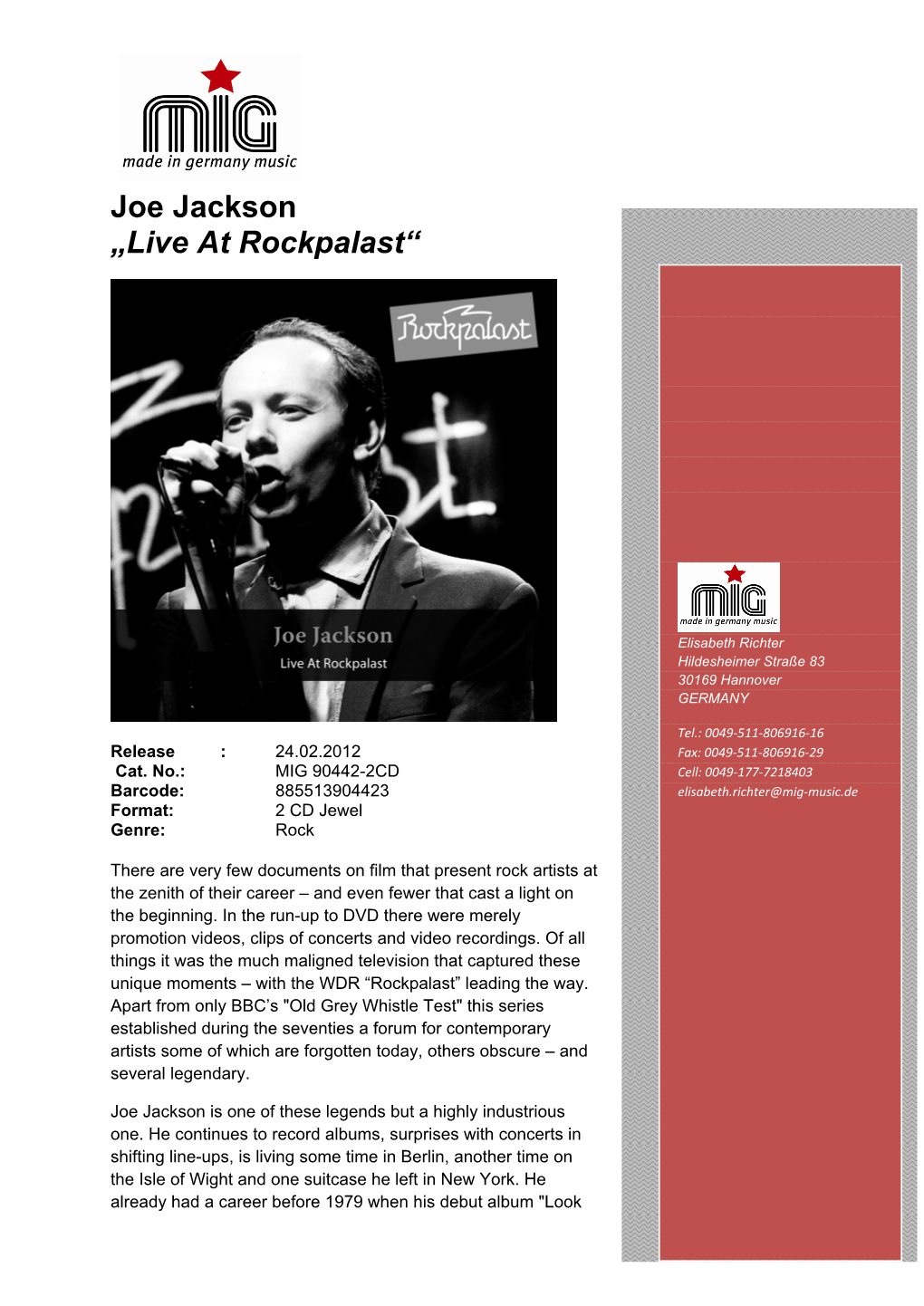 Joe Jackson „Live at Rockpalast“