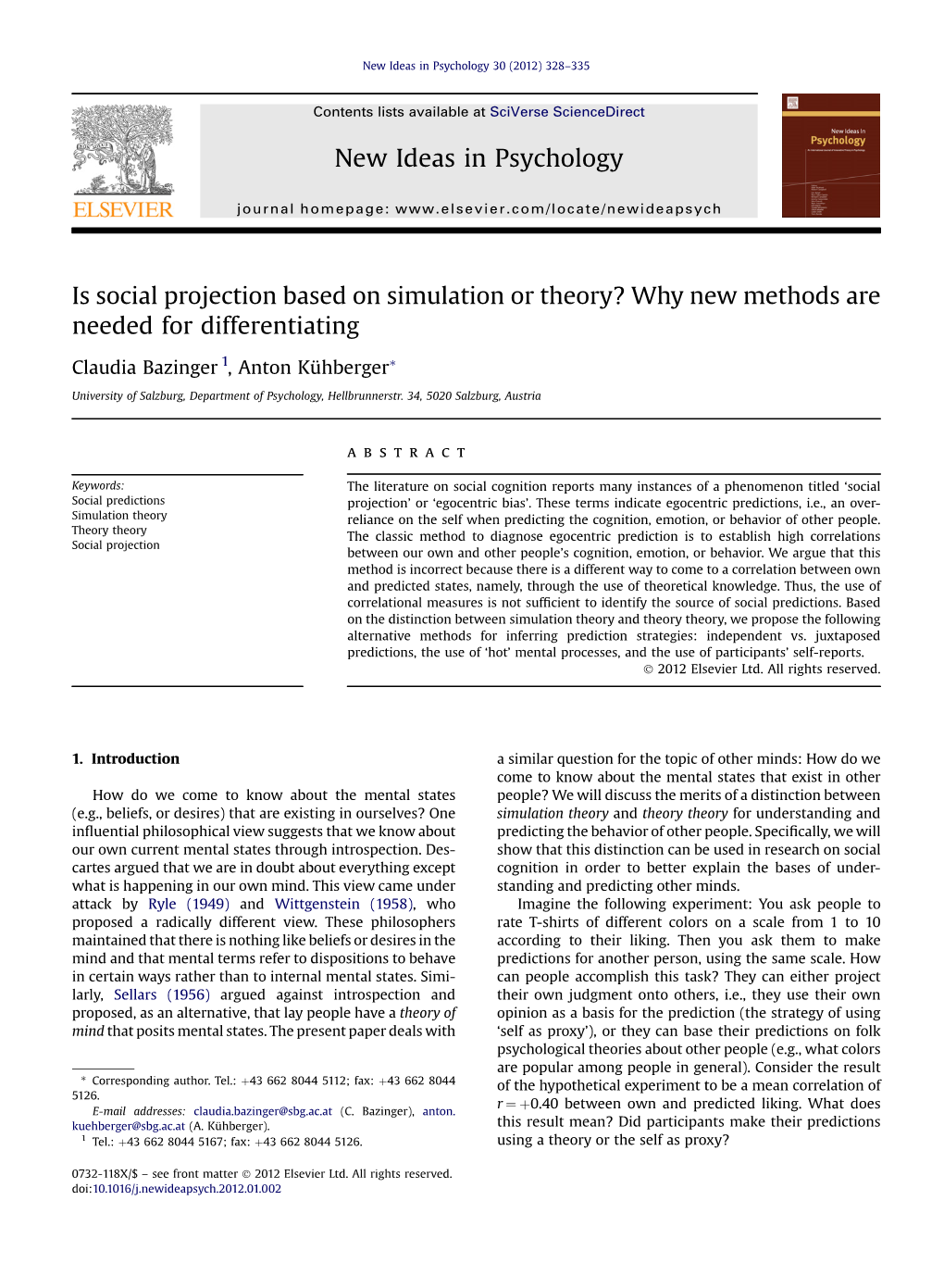 Is Social Projection Based on Simulation Or Theory? Why New Methods Are Needed for Differentiating