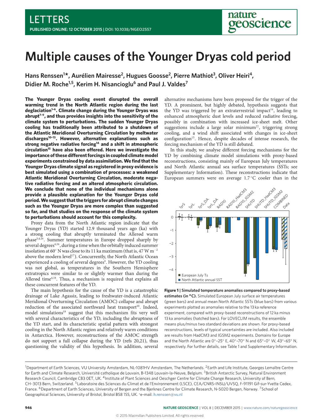 Multiple Causes of the Younger Dryas Cold Period