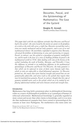 Descartes, Pascal, and the Epistemology of Mathematics: the Case of the Cycloid