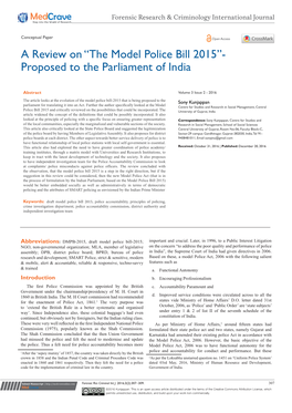 “The Model Police Bill 2015”- Proposed to the Parliament of India