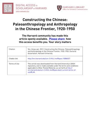 Paleoanthropology and Anthropology in the Chinese Frontier, 1920-1950