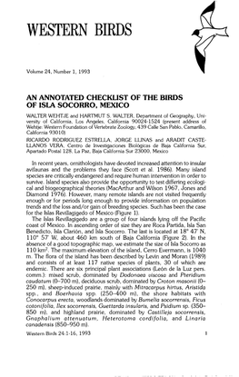 AN ANNOTATED CHECKLIST of the BIRDS of ISLA SOCORRO, MEXICO WALTER WEHTJE and HARTMUT S