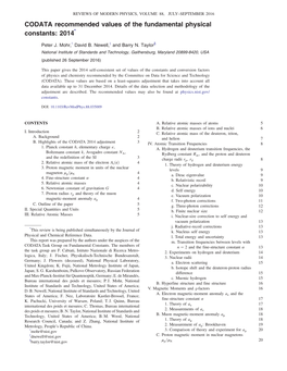 CODATA Recommended Values of the Fundamental Physical Constants: 2014*