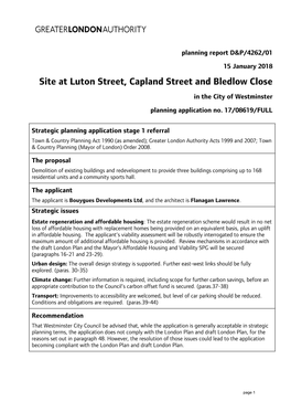 Site at Luton Street, Capland Street and Bledlow Close in the City of Westminster Planning Application No