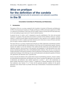 Candela and Associated Derived Units for Photometric and Radiometric Quantities in the SI