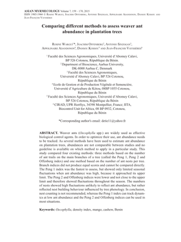 Comparing Different Methods to Assess Weaver Ant Abundance in Plantation Trees