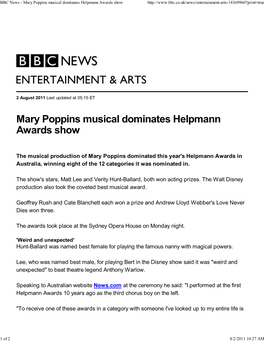 Mary Poppins Musical Dominates Helpmann Awards Show