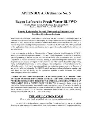 Bayou Lafourche Permit Processing Instructions Donaldsonville to Larose, Louisiana