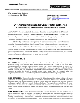 21 Annual Colorado Cowboy Poetry Gathering