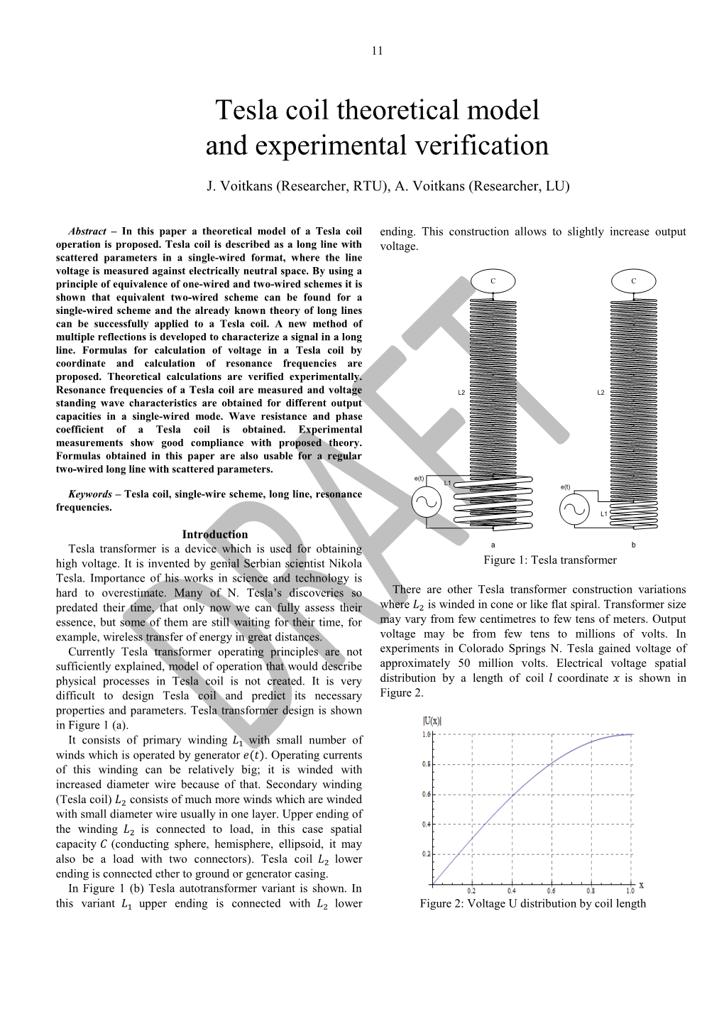 Tesla Coil Theoretical Model and Experimental Verification