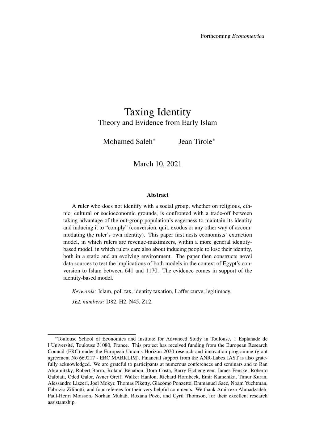 Taxing Identity: Theory and Evidence from Early Islam