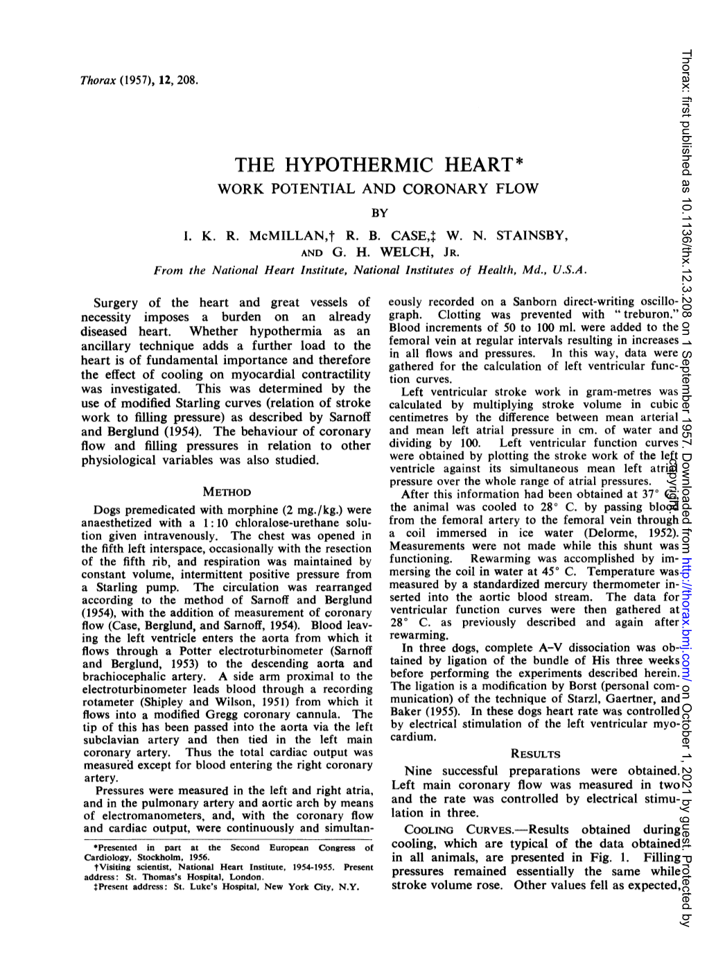 The Hypothermic Heart* Work Potential and Coronary Flow by 1