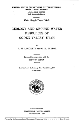 Geology and Ground-Water Resources of Ogden Valley, Utah