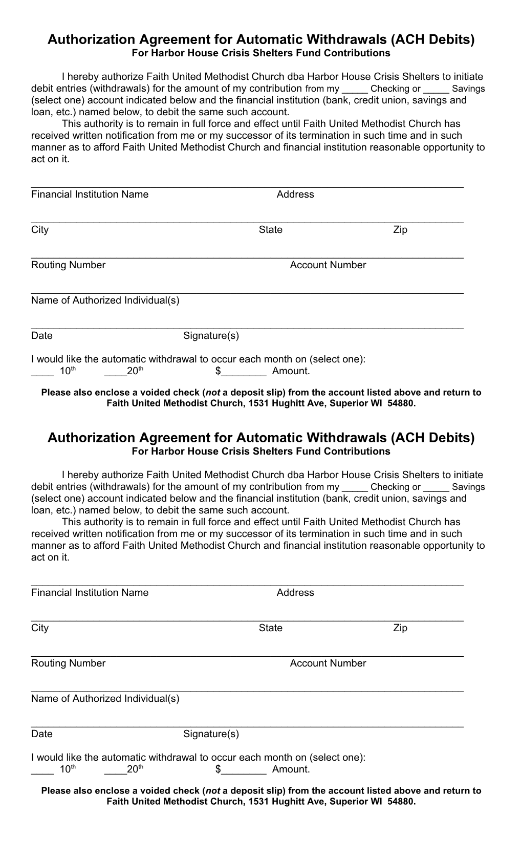 Authorization Agreement for Automatic Withdrawals (ACH Debits)