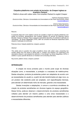 Calçados Plataforma Com Solado De Borracha: Da Creeper Inglesa Ao Brasileiro Packard Platform Shoes with Rubber Soles: from Brazilian Packard to English Creeper