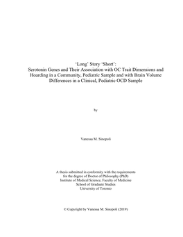 Serotonin Genes and Their Association with OC Trait