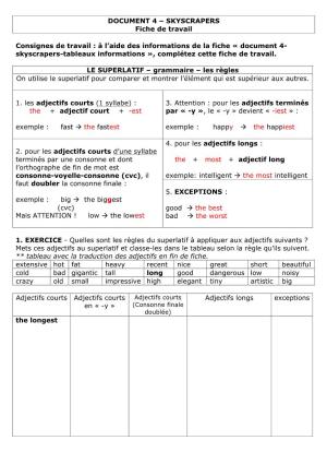 DOCUMENT 4 – SKYSCRAPERS Fiche De Travail Consignes De Travail : À L'aide Des Informations De La Fiche « Document 4- Skys