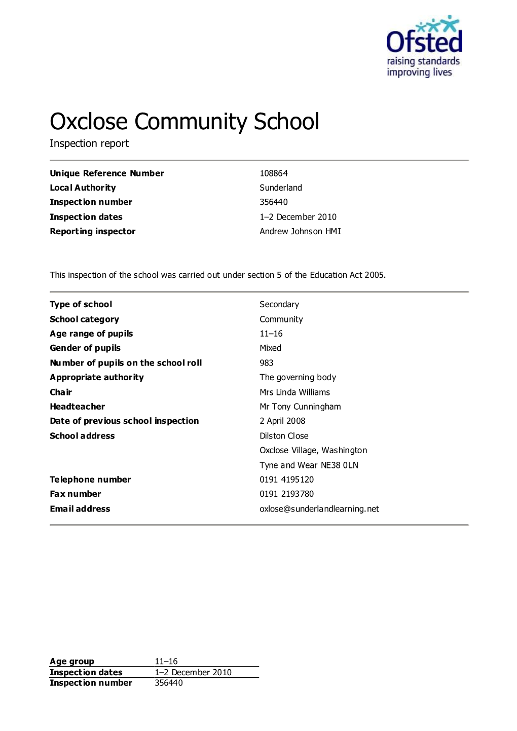 Oxclose Community School Inspection Report
