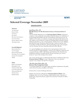Selected Coverage November 2009