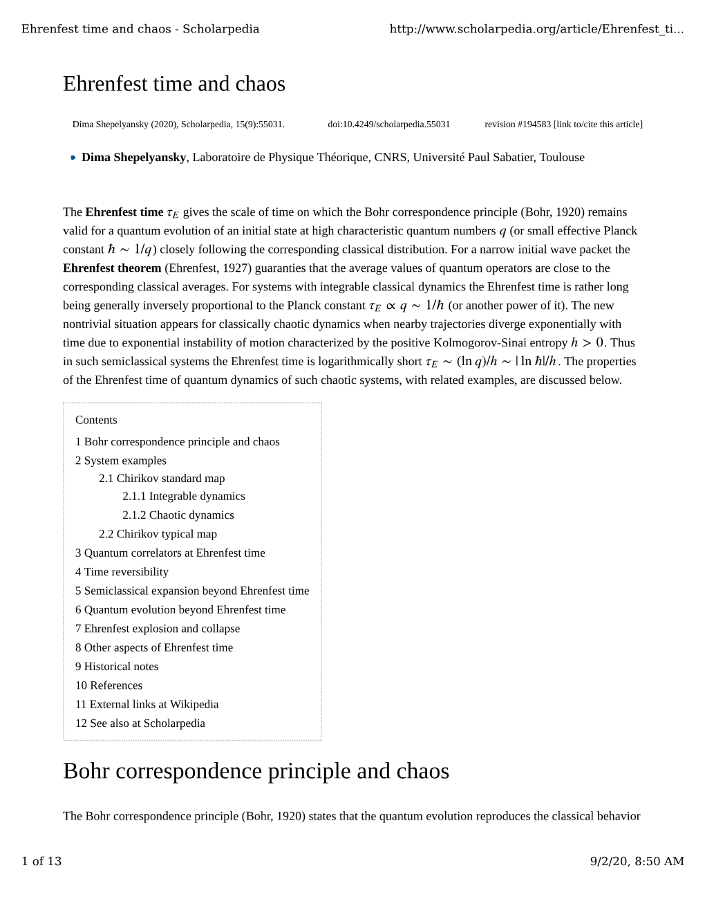 Bohr Correspondence Principle and Chaos