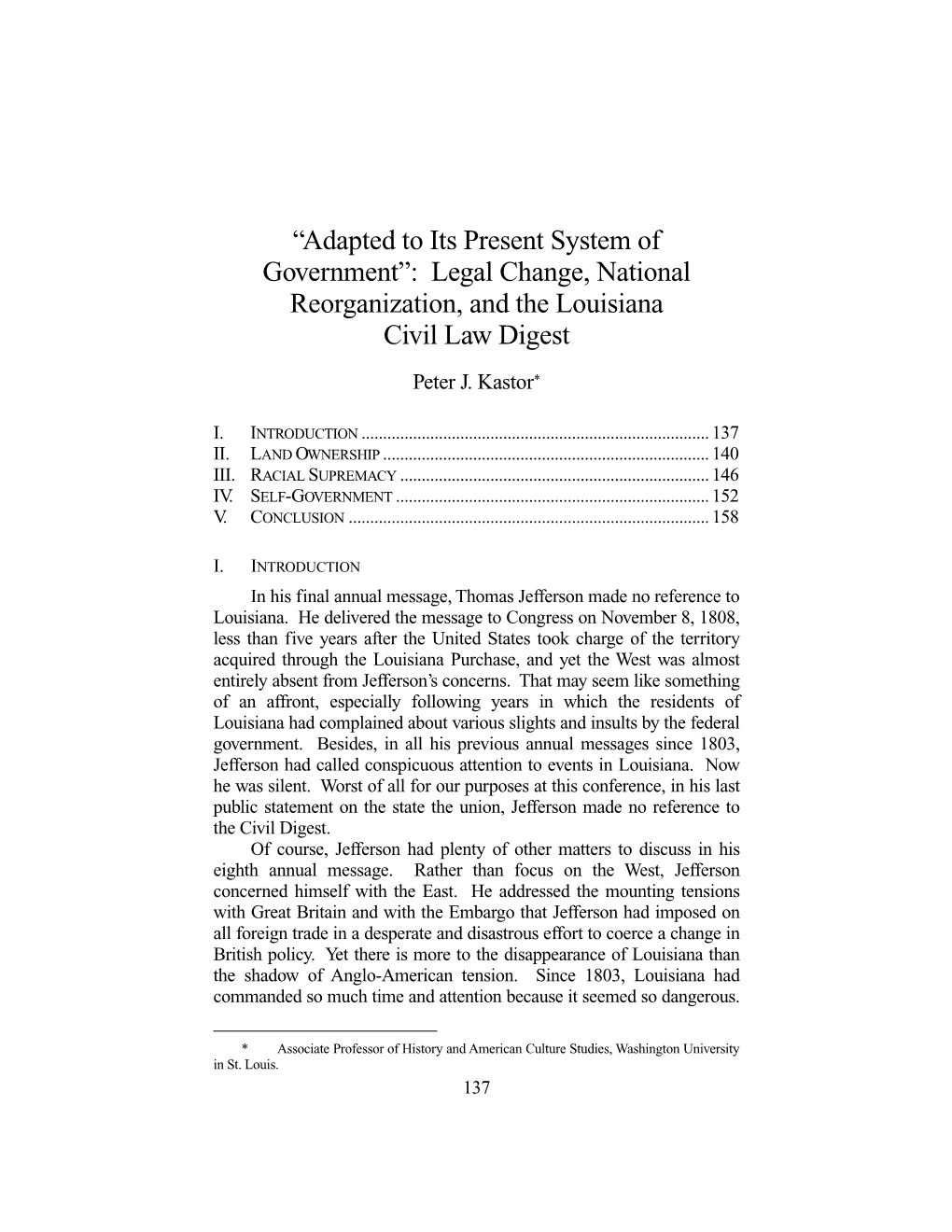 “Adapted to Its Present System of Government”: Legal Change, National Reorganization, and the Louisiana Civil Law Digest