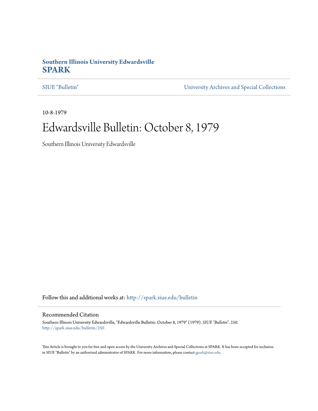 Edwardsville Bulletin: October 8, 1979 Southern Illinois University Edwardsville