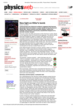New Light on Hitler's Bomb (June 2005) - Physics World - Physicsweb