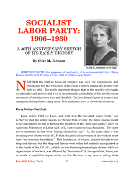 Socialist Labor Party: 1906-1930 (Pdf)