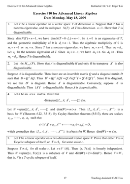 Exercise #10 for Advanced Linear Algebra Instructor: Dr