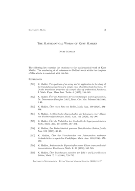 The Mathematical Works of Kurt Mahler